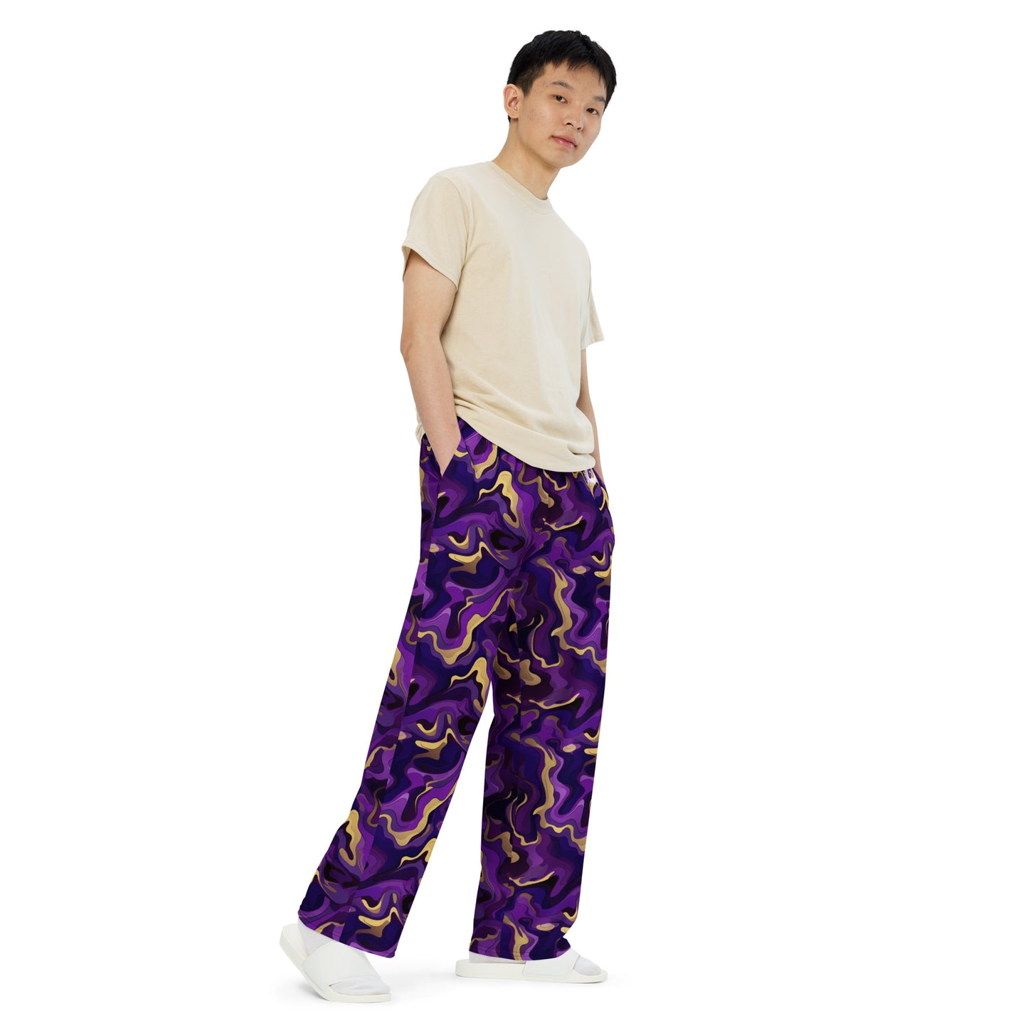 Purple & Gold Camo wide-leg pants