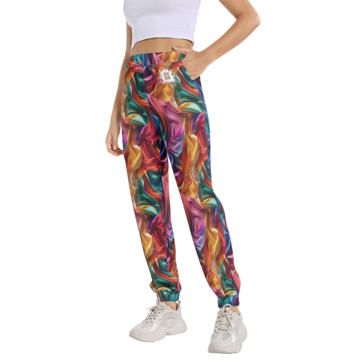 Colorful Satin Elastic Waist Tapered Sweatpant