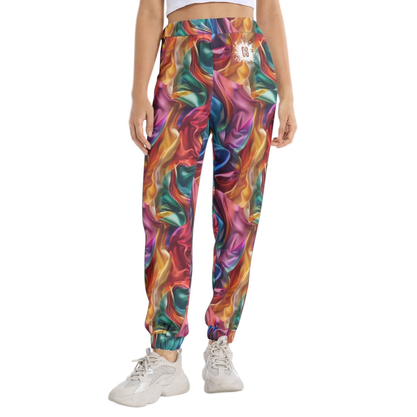 Colorful Satin Elastic Waist Tapered Sweatpant