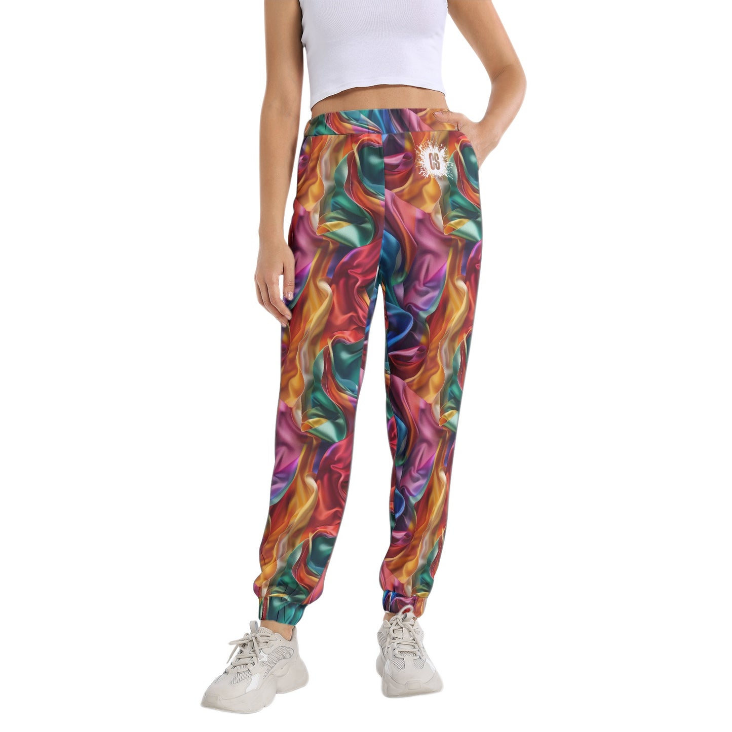 Colorful Satin Elastic Waist Tapered Sweatpant