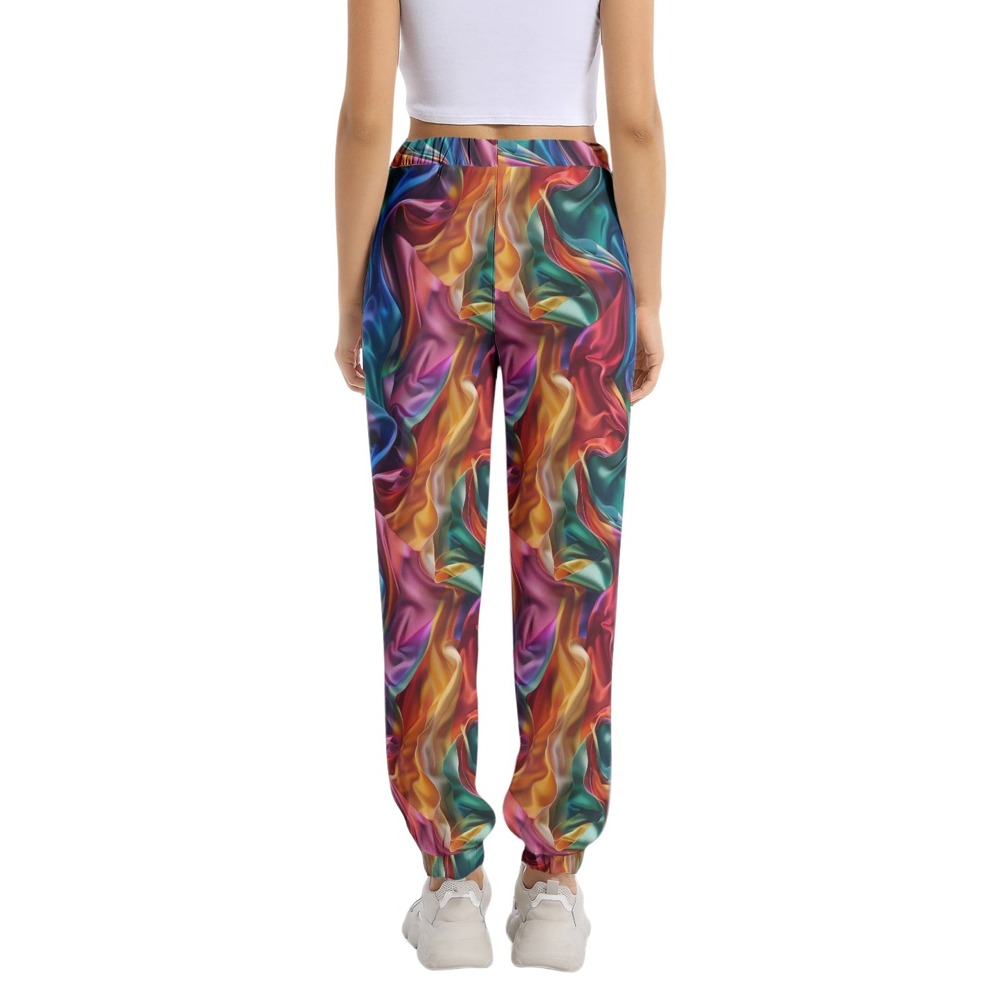 Colorful Satin Elastic Waist Tapered Sweatpant