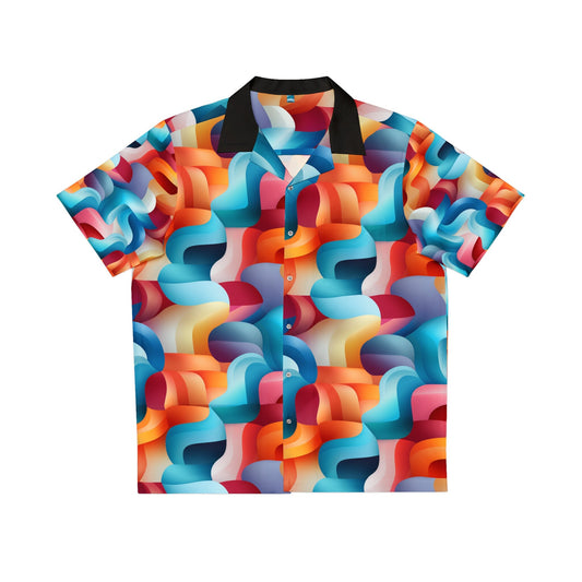 Men's Hawaiian Shirt - 3D Cubic Illusion - Vibrant Cyan and Orange Gradient