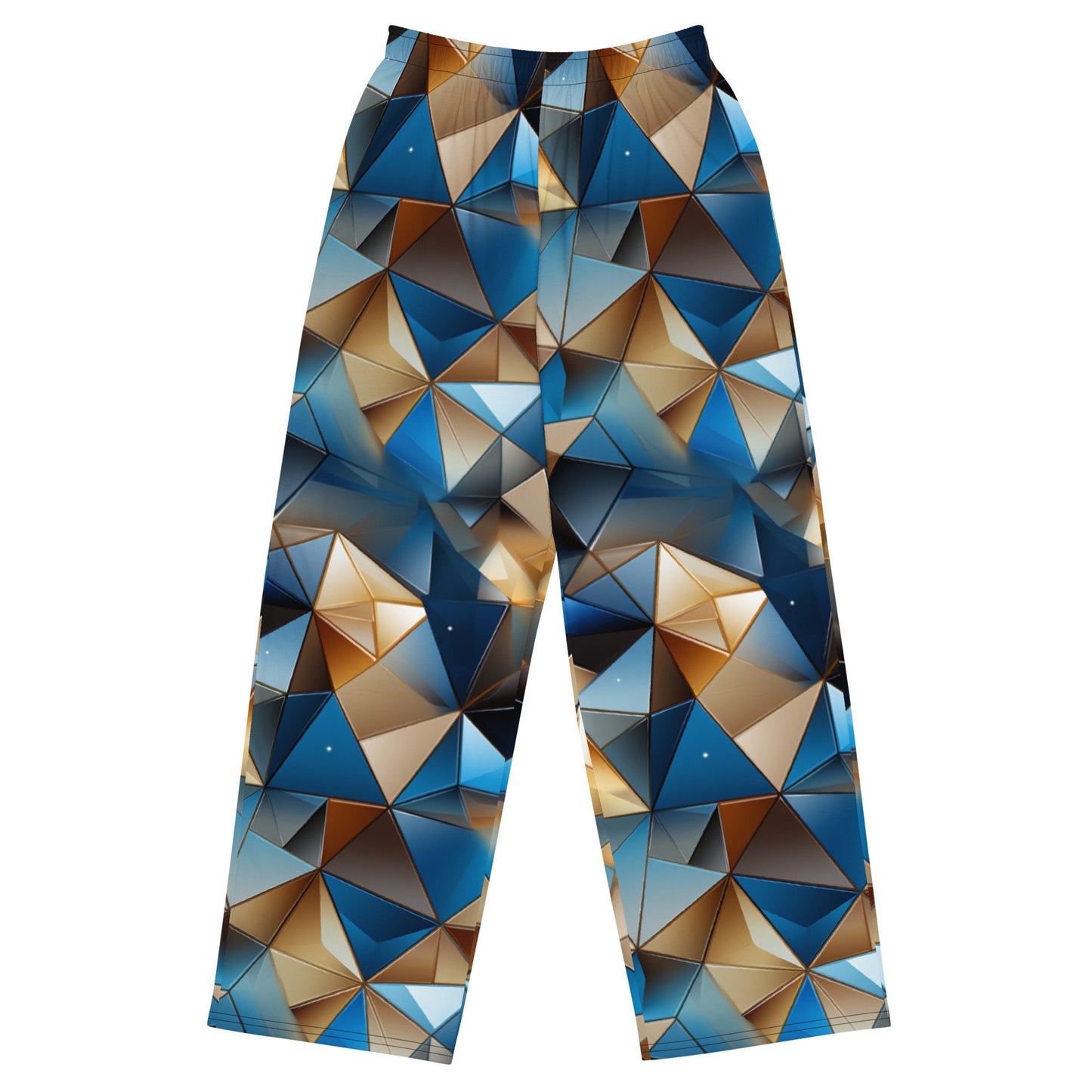 Festive 3D Triangle Design Unisex Pants - Vibrant Gold and Blue - Wide-Leg