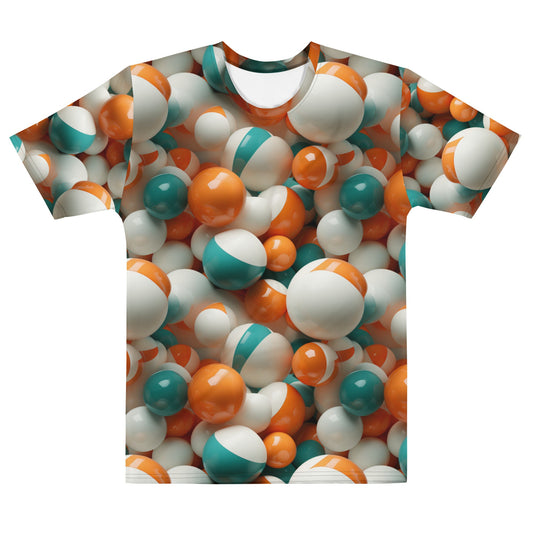 Men's 3D Floating Orb T-Shirt, Deep Orange and Cyan, Unique Illusionary Design, Casual Wear, Gift Idea